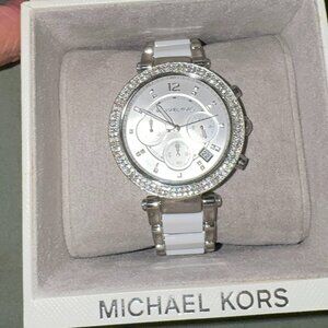 Michael Kors Parker Chronograph Silver/White Dial Ladies Watch